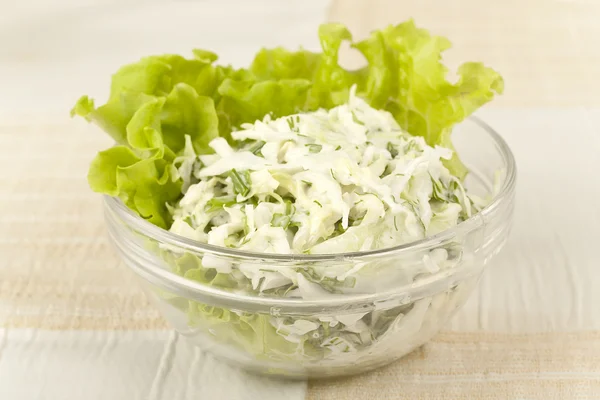 Early cabbage salad with cucumber and mayonnaise — Stock Photo, Image