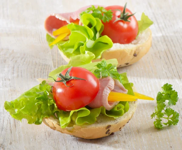 stock image Sandwiches with ham, lettuce and tomato