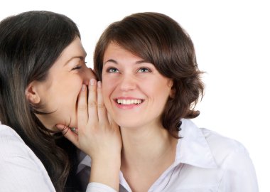 Two young happy women talk clipart