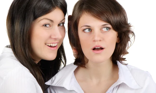 Two young happy women talk — Stock Photo, Image