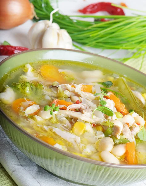 Bol de soupe aux légumes de poulet — Photo