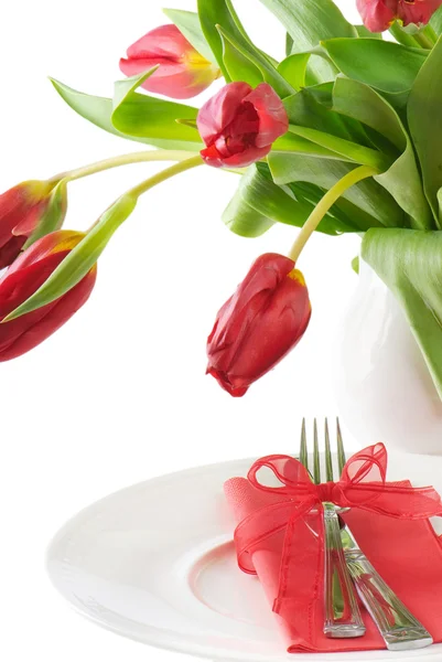 Ajuste de mesa fino con tulipán - Primavera — Foto de Stock