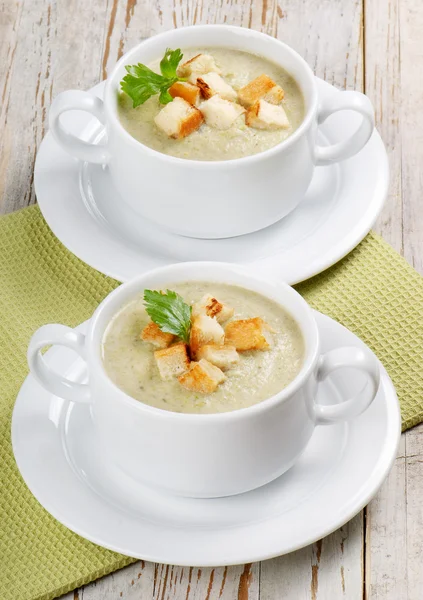 Creamy soup with croutons — Stock Photo, Image