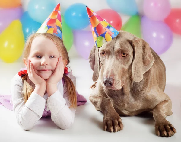 Happy girl and dog — Stock Photo, Image