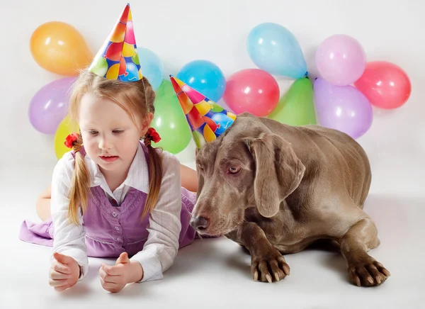 Happy girl and dog — Stock Photo, Image