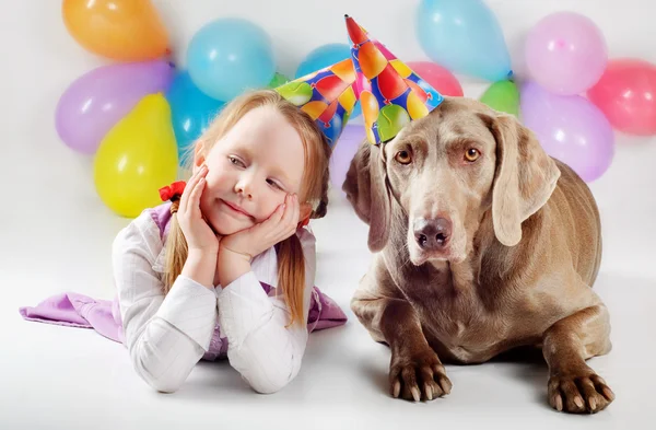 Happy girl and happy dog — Stock Photo, Image