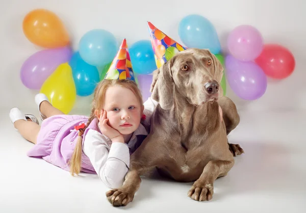 Little girl and dog — Stock Photo, Image
