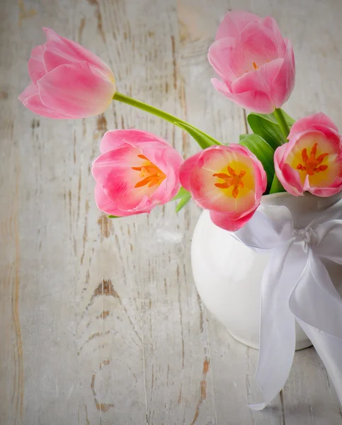 Bouquet of the fresh pink tulips — Stock Photo, Image