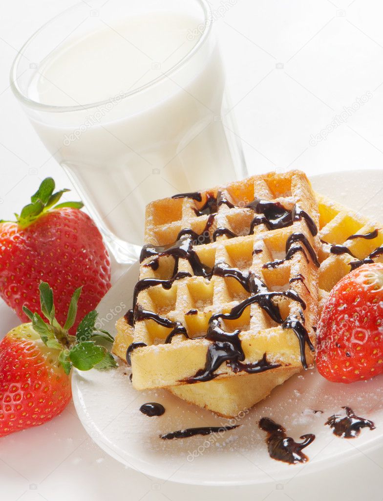 Waffles with berries and milk — Stock Photo © bit245 9785891