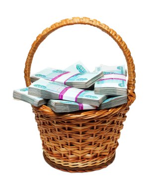 Overflowing basket with money clipart