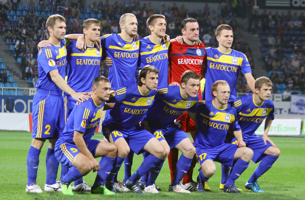 FC BATE Borisov team pose for a group photo