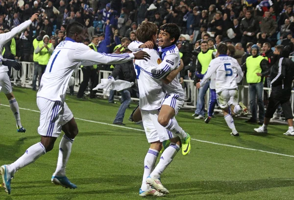 Dynamo Kyiv players react after scored a goal — Stock Photo, Image