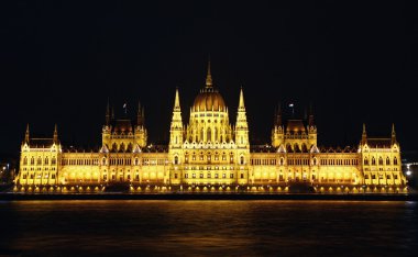 Hungarian Parliament Building at night clipart