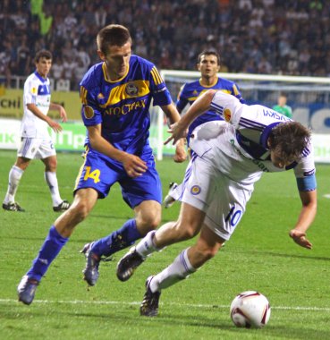 Artem Milevsky of Dynamo Kyiv (R) and Artyom Radkov of Bate clipart