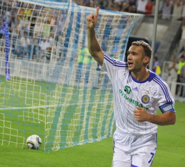 Andriy Shevchenko of Dynamo Kyiv reacts after he scored a goal clipart