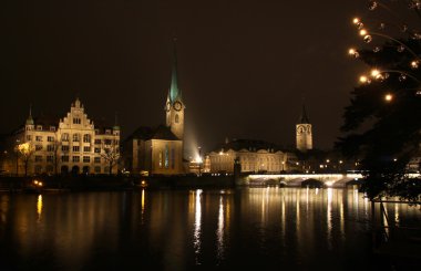 Zurich Downtown at night, Switzerland clipart