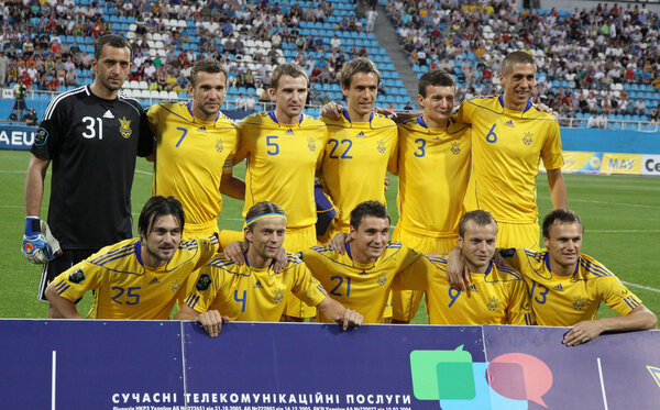 Ukraine team celebrates a goal