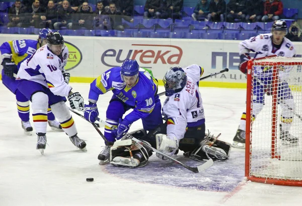 Ice-hockey game between Ukraine and Romania Stock Image