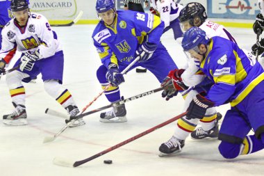 Ice-hockey game between Ukraine and Romania clipart