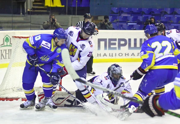 Ice-hockey game between Ukraine and Romania Stock Photo