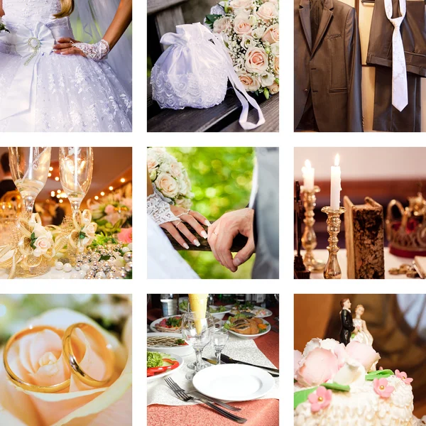 Koláž z devíti svatebních fotografií — Stock fotografie