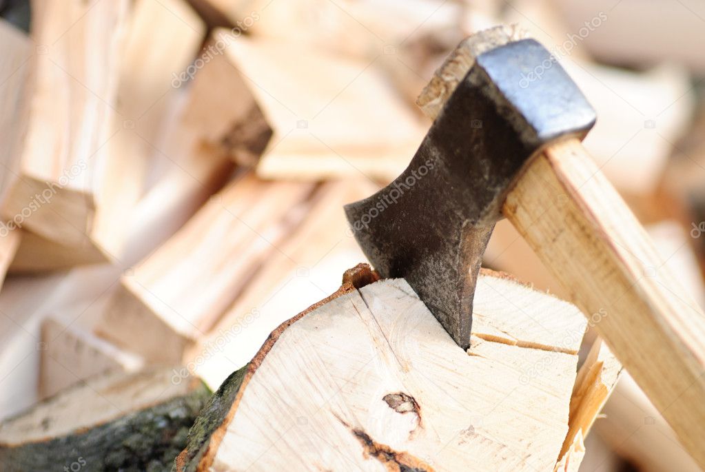 Firewood with axe