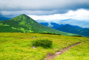 Path in mountains in storm day clipart