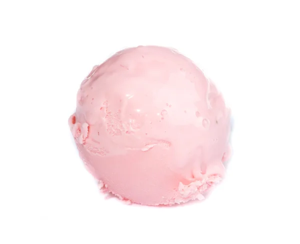 Scoop of strawberry ice cream from top on white background — Stock Photo, Image