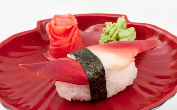 Hokkigai Mollusc sushi sur fond blanc — Photo