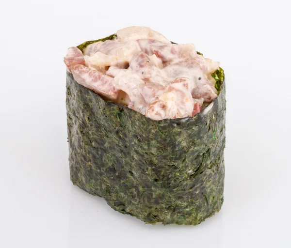 Sushi de especias con rodajas salpicadas de anguila ahumada, pollo y caviar —  Fotos de Stock