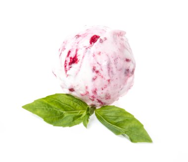 Scoop of strawberry ice cream from top on white background clipart