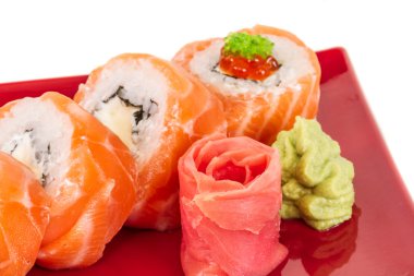 Japon suşi geleneksel Japon food.roll somon, yeniden yaptı.