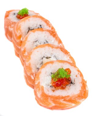 Japanese sushi traditional japanese food.Roll made of salmon, re clipart