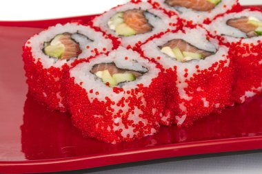 tobiko baharatlı maki sushi - sıcak rulo tobiko çeşitli tip (