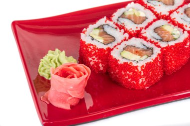 tobiko baharatlı maki sushi - sıcak rulo tobiko çeşitli tip (