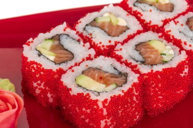 tobiko baharatlı maki sushi - sıcak rulo tobiko çeşitli tip (