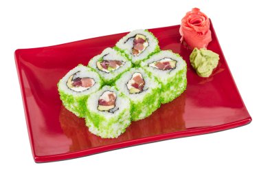 tobiko baharatlı maki sushi - sıcak rulo tobiko çeşitli tip (