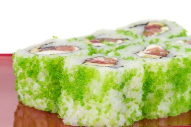 tobiko baharatlı maki sushi - sıcak rulo tobiko çeşitli tip (