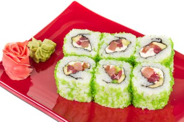 tobiko baharatlı maki sushi - sıcak rulo tobiko çeşitli tip (