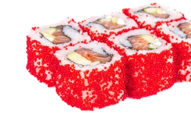 tobiko baharatlı maki sushi - sıcak rulo tobiko çeşitli tip (