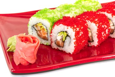 tobiko baharatlı maki sushi - sıcak rulo tobiko çeşitli tip (