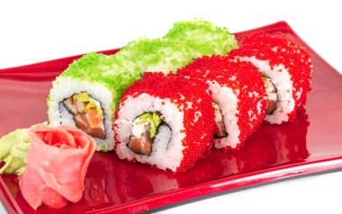 tobiko baharatlı maki sushi - sıcak rulo tobiko çeşitli tip (