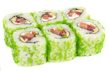 tobiko baharatlı maki sushi - sıcak rulo tobiko çeşitli tip (