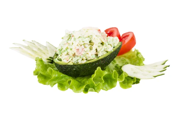 Crab meat salad with green caviar in avocado - japan cusine — Stock Photo, Image