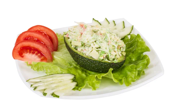 stock image Crab meat salad with green caviar in avocado - japan cusine