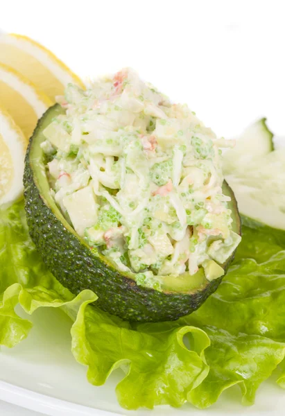 stock image Crab meat salad with green caviar in avocado - japan cusine