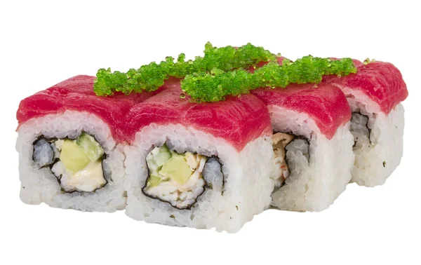 Maki sushi - roll gemaakt van krab, avocado, komkommer binnen. vers — Stockfoto