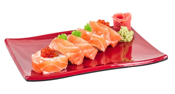 Japansk sushi traditionella japanska food.roll gjorda av lax, re — Stockfoto