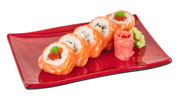 Japanse sushi traditionele Japanse food.roll gemaakt van zalm, re — Stockfoto