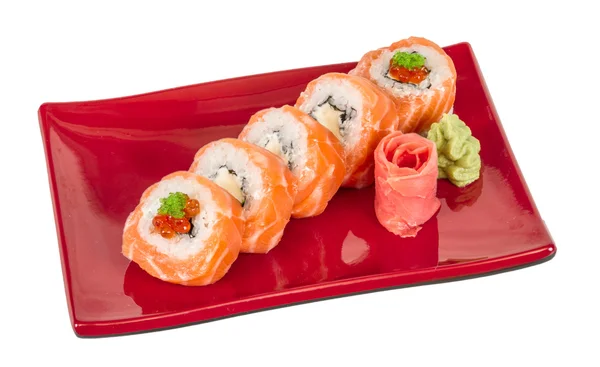 Japán sushi hagyományos japán ételt. Roll készült lazac, újra — Stock Fotó